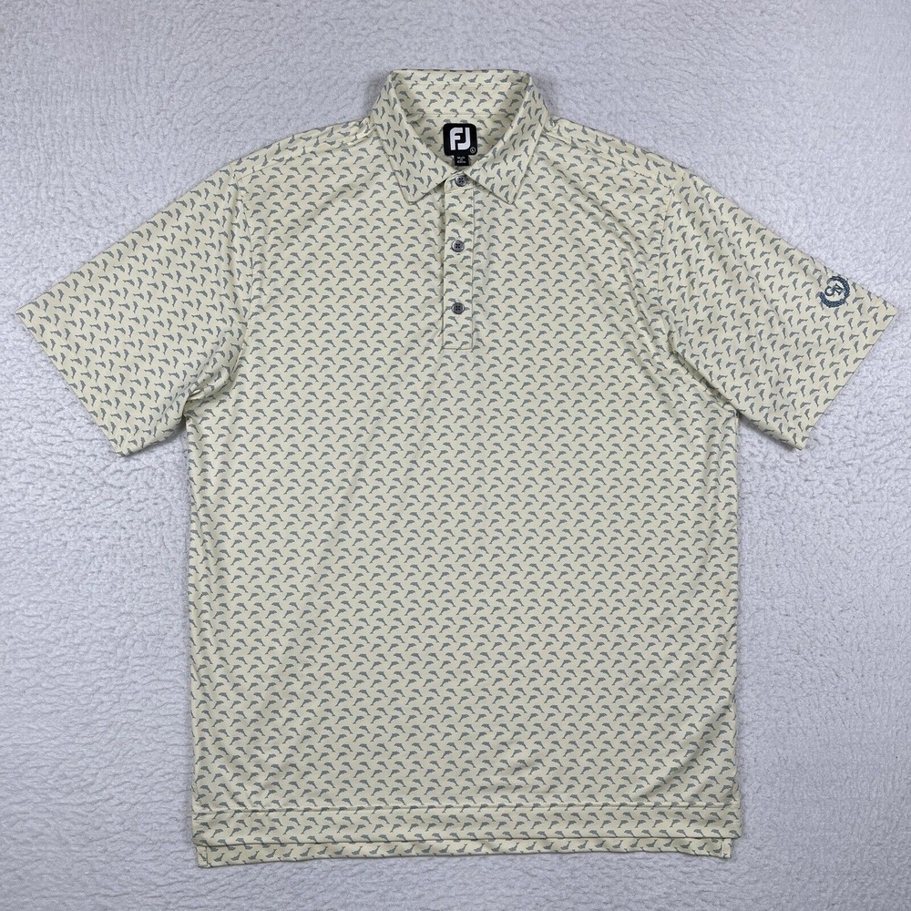 Footjoy Polo Shirt Mens Large Yellow‎ Dolphins Golf FJ Preppy Chantilly National
